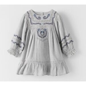 Zara Girls Sz 4-5 Embroidered Peasant Boho Prairie Dress Soft Puff Sleeve Flowy
